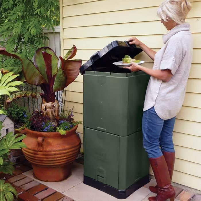 Olive green 200 litre Aerobin hot composter with black lid