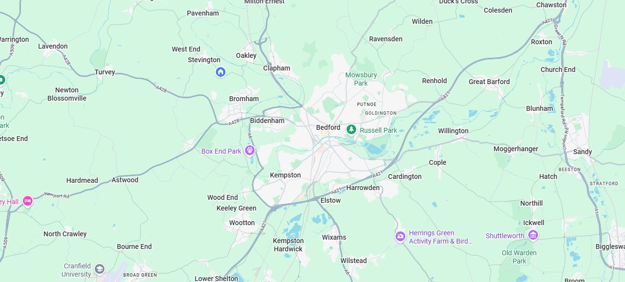 Map of Bedford and the surrounding area